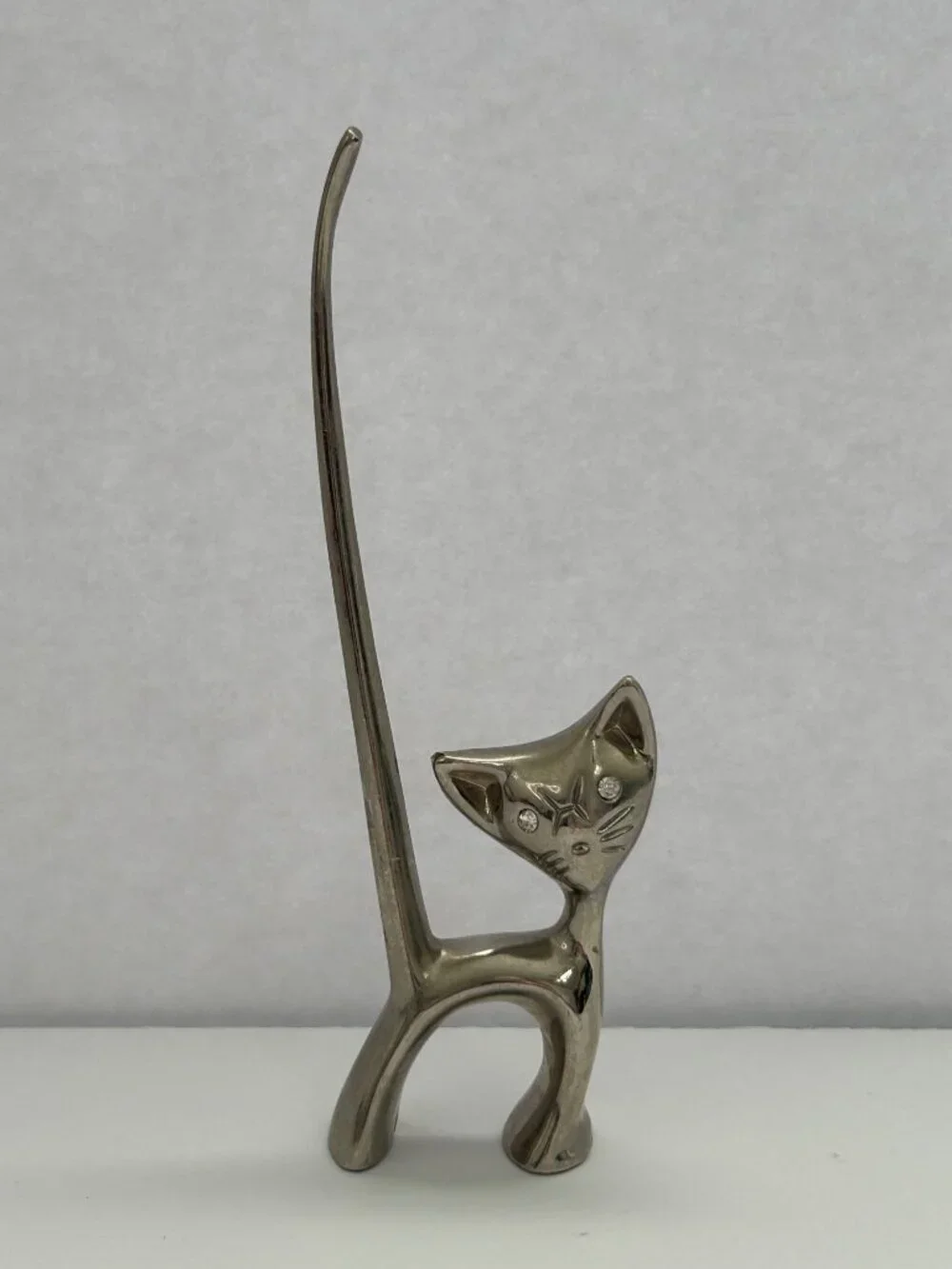 Vintage MCM Chrome Cat Ring Holder Walter Bosse-Style Minimalist Atomic Age